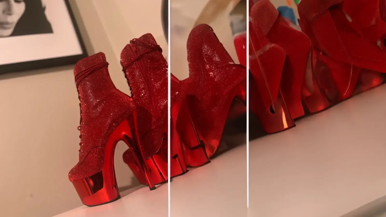 Rows of red platform heels